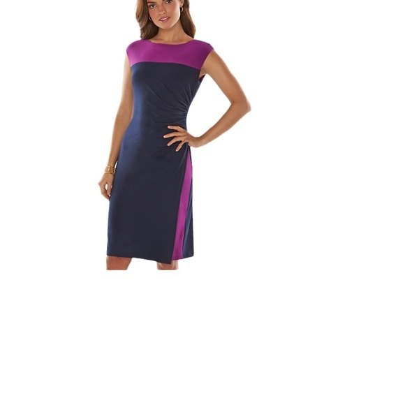 CHAPS COLOR BLOCK SIDE RUCHED DRESS SIZE XL. - Picture 4 of 7